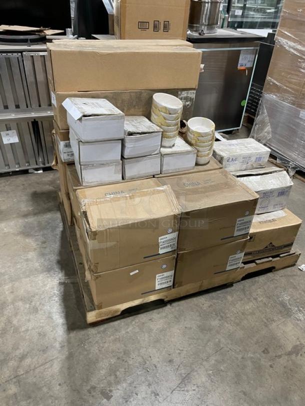 All New In The Box! High Quality Mixed Pallet! Oneida Oval 20oz. Bone White Porcelain Tundra Bakers Dish! With American Metalcraft Round 1.1oz. White Porcelain Sauce/Seasoning Dish! With WNA Yellow Medium Well 1-3/4" Steer Steak Markers! With CAC China 5 1/2" Round Amercian White Stoneware (Ceramic) Coupe Plates! With Dudson Evo Pearl 11.5" White Stoneware Deep Plates!  35X Your Bid! - Image 2 of 14