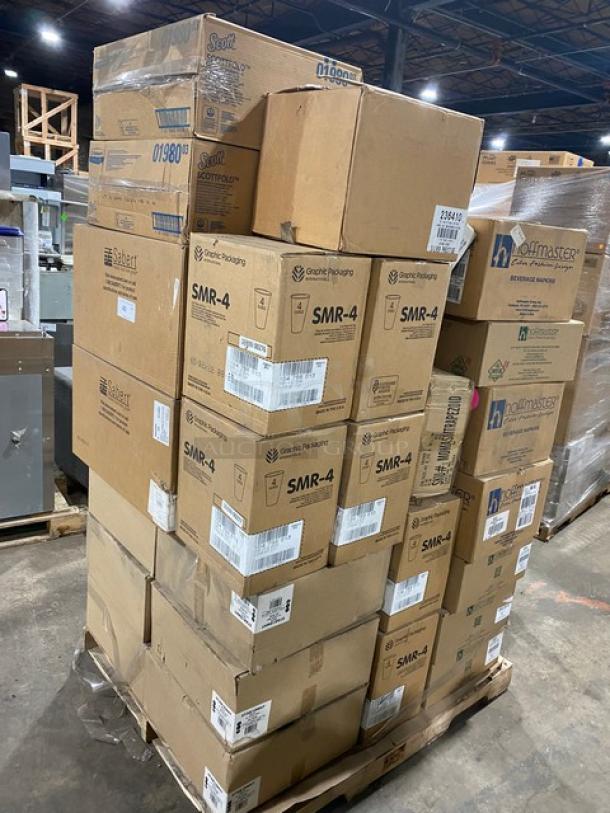 All New in The Box! Mixed Pallet! Sabert Square 12oz Clear Bowl Combo! With Graphic Packaging 04 Oz. Paper Hot Cups! With American Package Company Standard 4x4 Kraft Coasters! With Verterra LNR-15x11! With Hoffmaster Red Beverage Napkins! With Cambro 9 1/2" Round Camwear Plate Covers! With Douglas Stephen 18" Stakmate Trays! With Scott Toilet Paper Rolls! 53X Your Bid! - Image 2 of 13