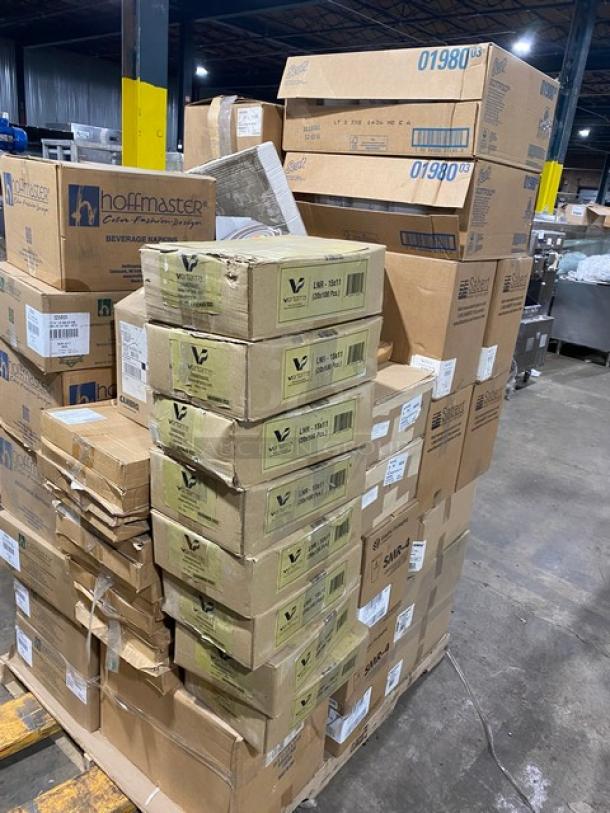 All New in The Box! Mixed Pallet! Sabert Square 12oz Clear Bowl Combo! With Graphic Packaging 04 Oz. Paper Hot Cups! With American Package Company Standard 4x4 Kraft Coasters! With Verterra LNR-15x11! With Hoffmaster Red Beverage Napkins! With Cambro 9 1/2" Round Camwear Plate Covers! With Douglas Stephen 18" Stakmate Trays! With Scott Toilet Paper Rolls! 53X Your Bid! - Image 4 of 13