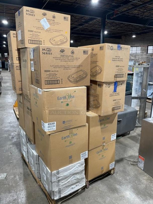 All New In The Box! Mixed Pallet! Graphic Packing 10oz Paper Hot Cups! With MicroRAve Black Polypropylene Platters & Clear PETE Lid Combos! With Hoffmaster Earth Wise Recycled 2-Ply Embossed Guest Towels! With White 8x5-1/2x4 Cake Bakery Boxes! 29X Your Bid! - Image 7 of 7