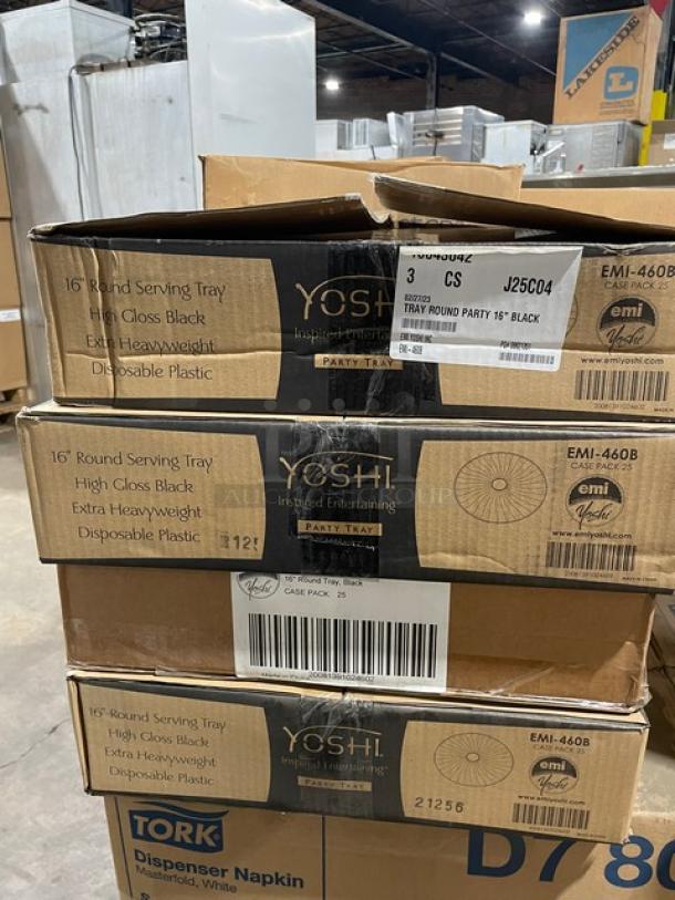 All New In The Box! Mixed Pallet! Tork Universal Masterfold White Dispenser Napkins! With EMI Yoshi's High Gloss Black 16" Heavyweight Disposable Round Party Trays! With Hoffmaster Cellutex Marina Blue Poly Lined Banquet Table Covers!  29X Your Bid! - Image 5 of 7