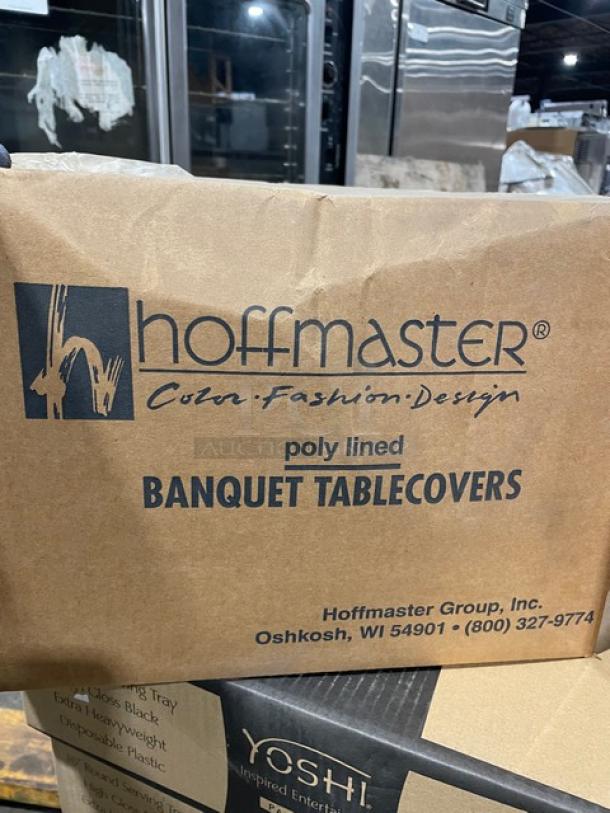 All New In The Box! Mixed Pallet! Tork Universal Masterfold White Dispenser Napkins! With EMI Yoshi's High Gloss Black 16" Heavyweight Disposable Round Party Trays! With Hoffmaster Cellutex Marina Blue Poly Lined Banquet Table Covers!  29X Your Bid! - Image 6 of 7