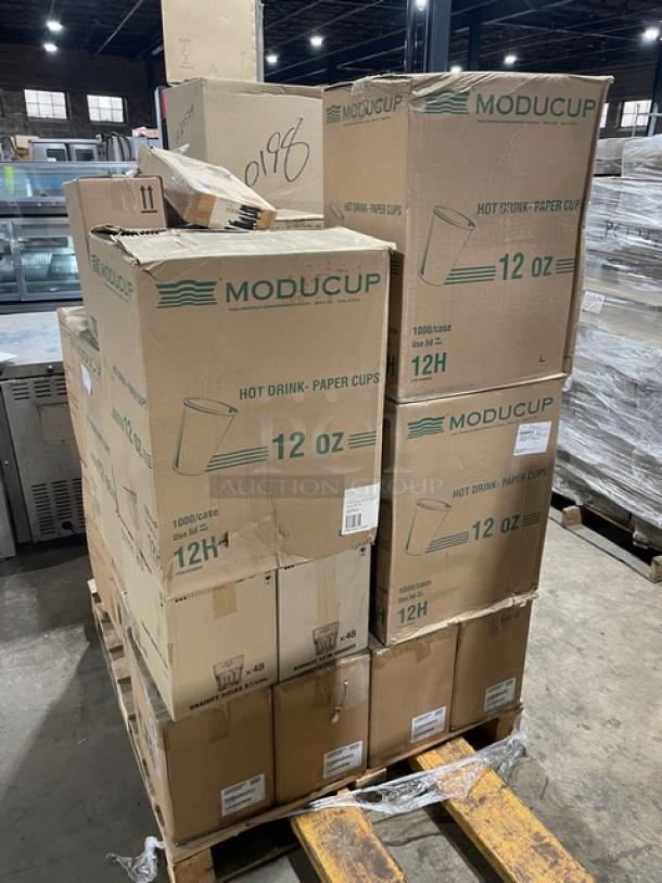 All New In The Box! Mixed Pallet! Vollrath Fine Wire Mesh Strainers! With Moducup 12oz Paper Hot Cups! With Pactiv 12oz White Hot Cups! With WNA CheckMate 14" Polystyrene Catering Trays! With Arcoroc 5-1/4oz Granite Rocks Glasses! With FOH Porcelain White 5oz Cinch Pourers! With Vollrath Traex Series Full-Size Beige 16-Compartment Glass Racks! 28X Your Bid! - Image 2 of 9