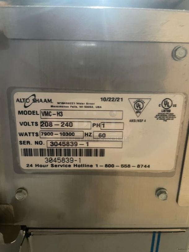 Brand New! Alto-Shaam! Late Model 2021! Vector H Series Commercial Stainless Steel Electric Powered Half Size Ventless Multi-Cook Oven! With 3 Individual Cooking Chambers! With Touchscreen Controls! With New In The Box Alto-Shaam Non-Caustic Oven Cleaner! Model: VMC-H3 SN: 3045839-1! 208-240V! On Legs! - Image 7 of 11