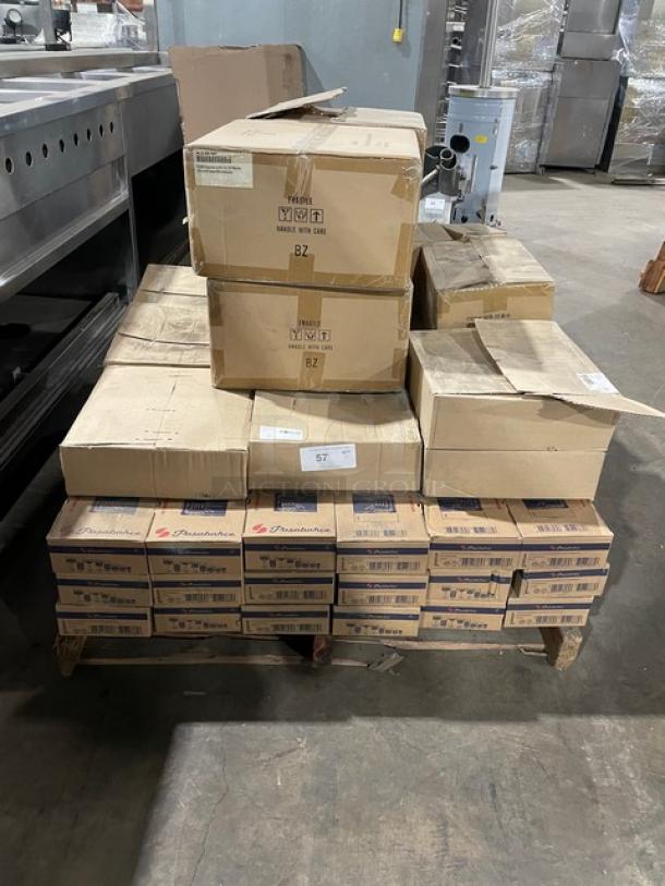 All New In The Box! High Quality Mixed Pallet! Carlisle Commercial 8oz Black Melamine Molcajete Ramekin Bowls! With Fortessa 7" Dishwasher Safe Cloche, Fits 10.75" Bone China Plates! With Figgjo Norway Handled Base Plates! With Paşabahçe Vintage Timeless 2oz Shot Glasses! 107X Your Bid! - Image 1 of 9