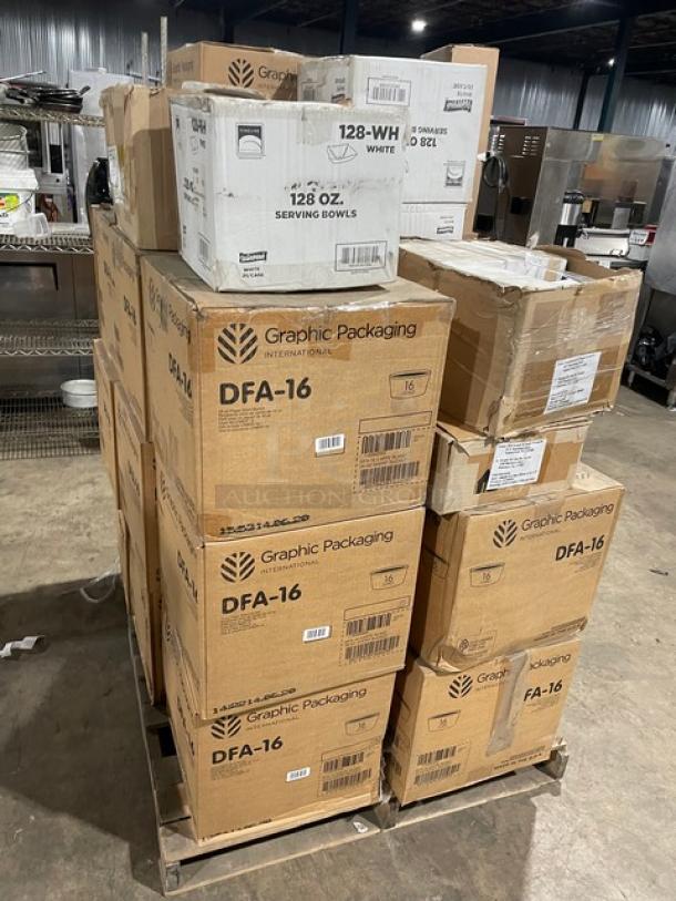 All New In The Box! Mixed Pallet! Graphic Packaging International 16oz Paper Short Buckets! With Fineline Wavetrends 128oz White Polystyrene Serving Bowls! With 8-1/4x5" Dry Wax Sheets! 24X Your Bid! - Image 4 of 7
