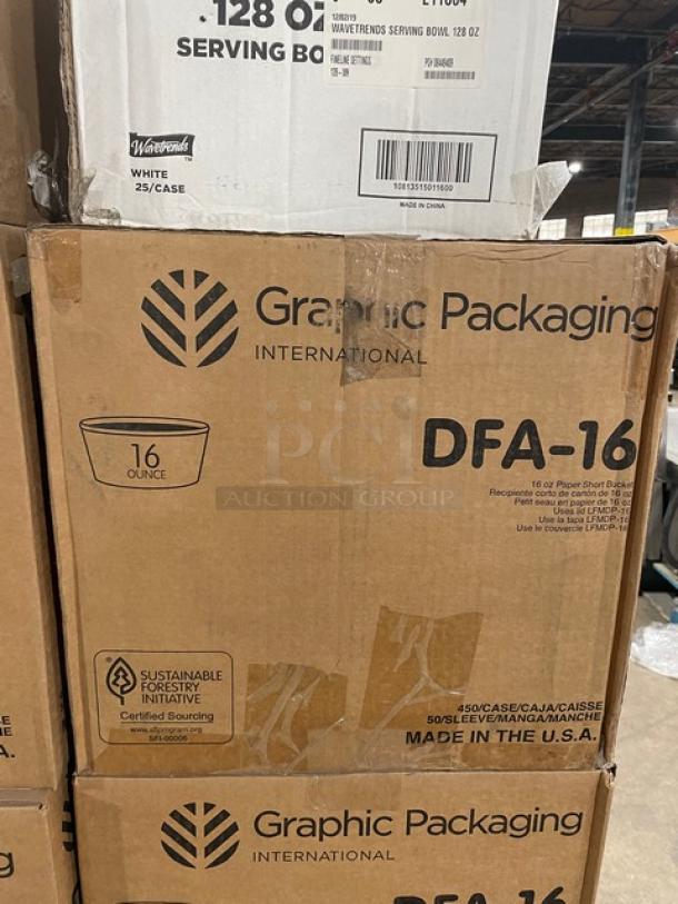 All New In The Box! Mixed Pallet! Graphic Packaging International 16oz Paper Short Buckets! With Fineline Wavetrends 128oz White Polystyrene Serving Bowls! With 8-1/4x5" Dry Wax Sheets! 24X Your Bid! - Image 5 of 7