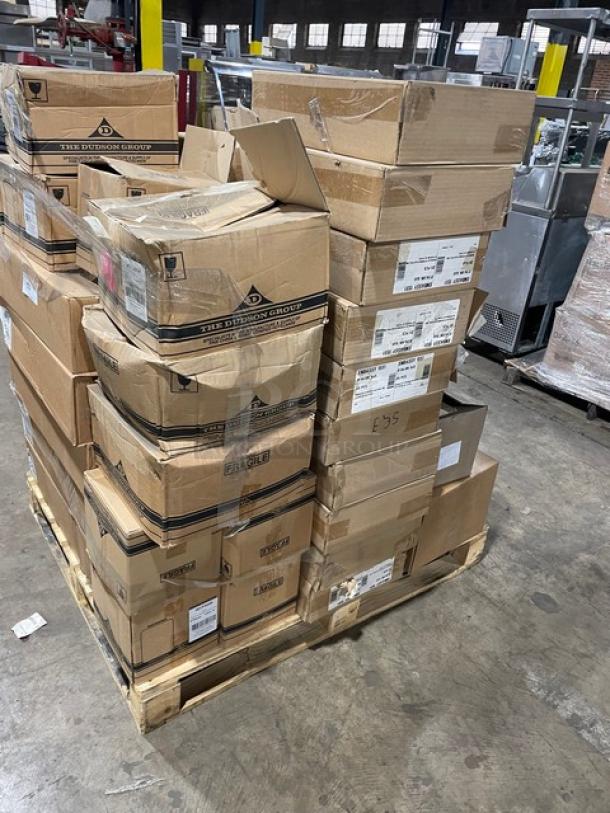 All New In The Box! Mixed Pallet! The Dudson Group Pearl White Round Footed Bowls! With Douglas Stephen Plastics 15" Black Oval Embassy Bowls! With Douglas Stephen Plastics 24oz Black Bowl/Dome Combos! With WNA Well Done 1-3/4" Tan Steer Steak Markers! With The Dudson Group Evo Granite 11.5" Deep Plates! With Flyer Large 12" Slate Serving & Display Trays! 41X Your Bid! - Image 2 of 8