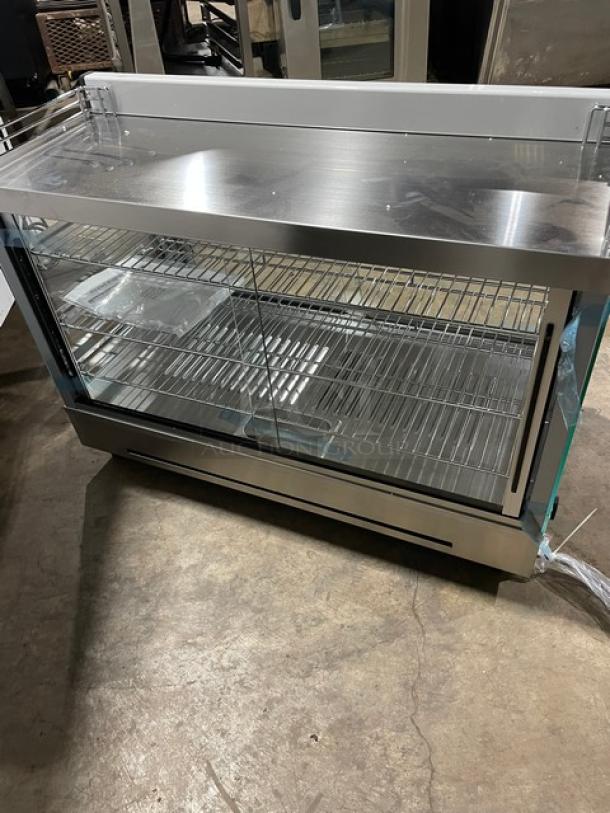 New! Scratch-N-Dent! Marchia Commercial Stainless Steel 34" Heated Countertop Display/Showcase! With Front & Rear Sliding Glass Doors! With Chrome Plated Wire Racks! Model: SHCC136! 110-120V! On Legs! - Image 3 of 10