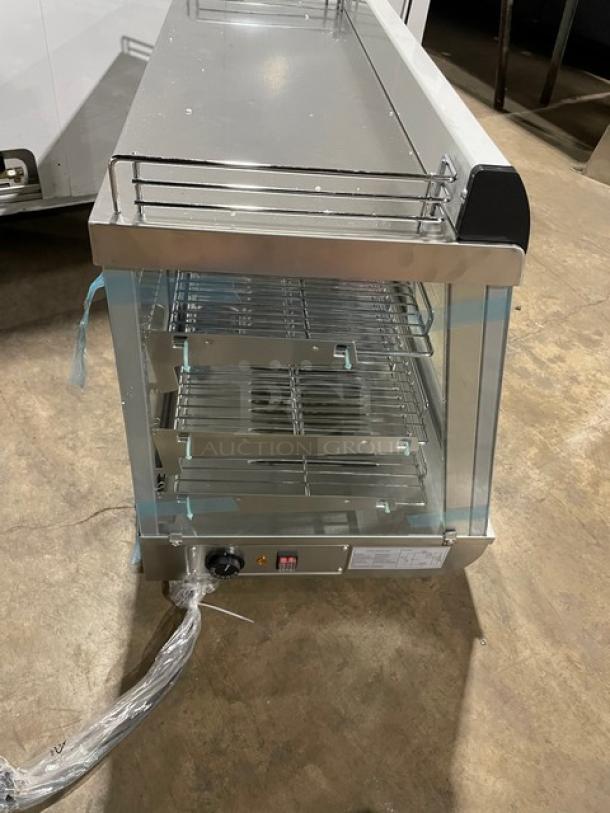 New! Scratch-N-Dent! Marchia Commercial Stainless Steel 34" Heated Countertop Display/Showcase! With Front & Rear Sliding Glass Doors! With Chrome Plated Wire Racks! Model: SHCC136! 110-120V! On Legs! - Image 4 of 10