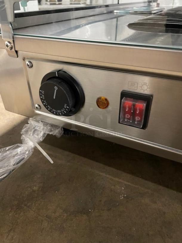New! Scratch-N-Dent! Marchia Commercial Stainless Steel 34" Heated Countertop Display/Showcase! With Front & Rear Sliding Glass Doors! With Chrome Plated Wire Racks! Model: SHCC136! 110-120V! On Legs! - Image 6 of 10