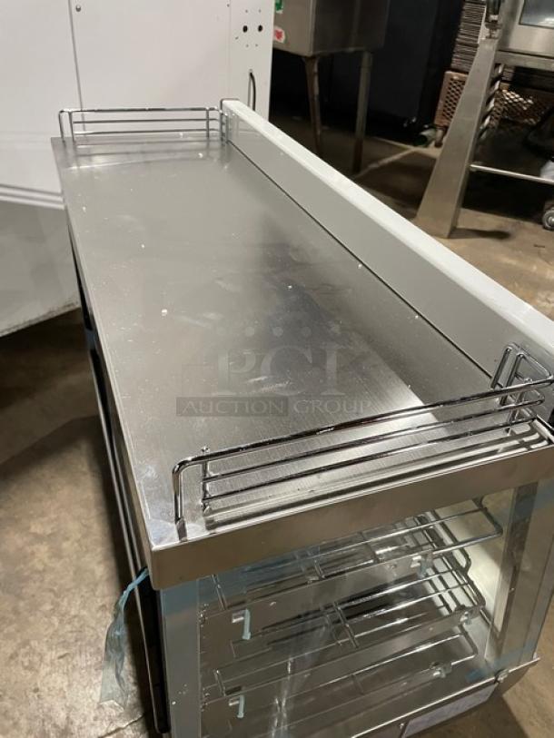 New! Scratch-N-Dent! Marchia Commercial Stainless Steel 34" Heated Countertop Display/Showcase! With Front & Rear Sliding Glass Doors! With Chrome Plated Wire Racks! Model: SHCC136! 110-120V! On Legs! - Image 10 of 10