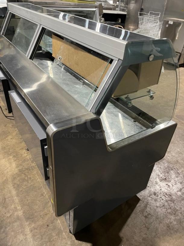 New! Scratch-N-Dent! Coldline Commercial 72″ Curved Glass Refrigerated Meat/Deli Display Merchandiser Case! With Glass Display Shelf! With LED Lighting! With Rear Sliding Glass Doors! With 8" Rear Work Surface! With Refrigerated Storage Compartments! Model: SDC72! 115V! On Casters! - Image 4 of 11