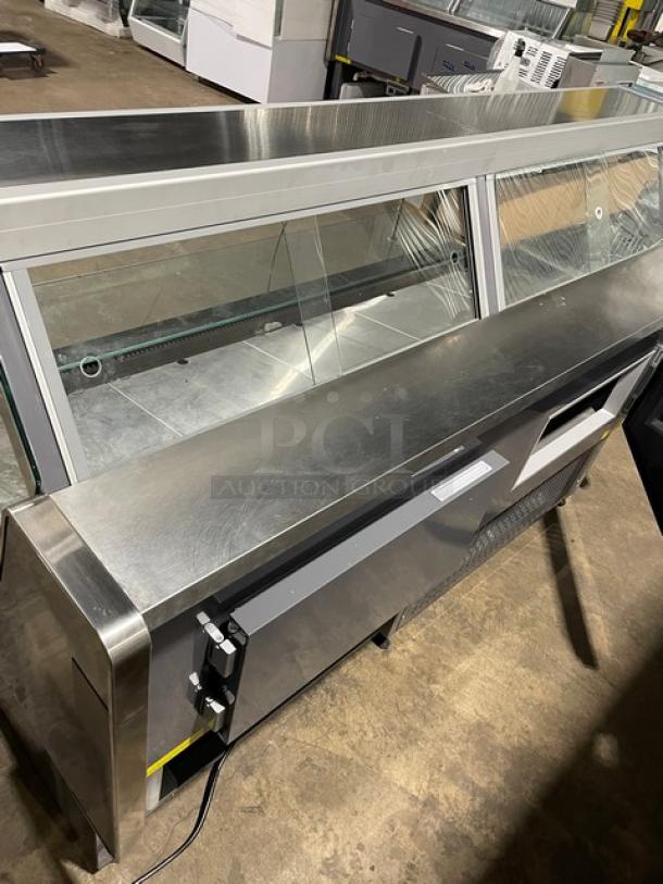 New! Scratch-N-Dent! Coldline Commercial 72″ Curved Glass Refrigerated Meat/Deli Display Merchandiser Case! With Glass Display Shelf! With LED Lighting! With Rear Sliding Glass Doors! With 8" Rear Work Surface! With Refrigerated Storage Compartments! Model: SDC72! 115V! On Casters! - Image 7 of 11