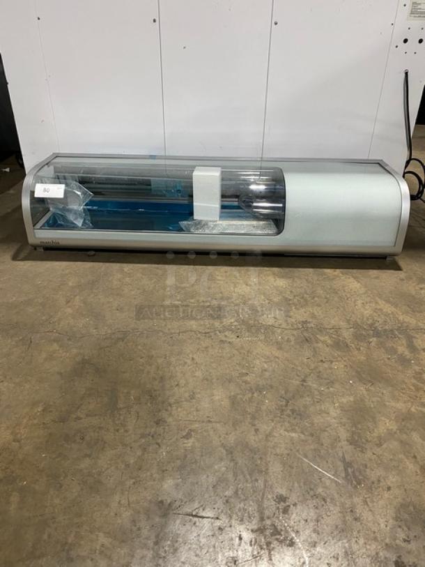 New! Scratch-N-Dent! Marchia Commercial Stainless Steel 53" Refrigerated 5-Pan Sushi Display/Showcase! With LED Lights! With Rear Sliding Glass Doors! With New Steam Table/Hotel Pans! Model: MSU150S! 110-120V! On Legs! - Image 1 of 10