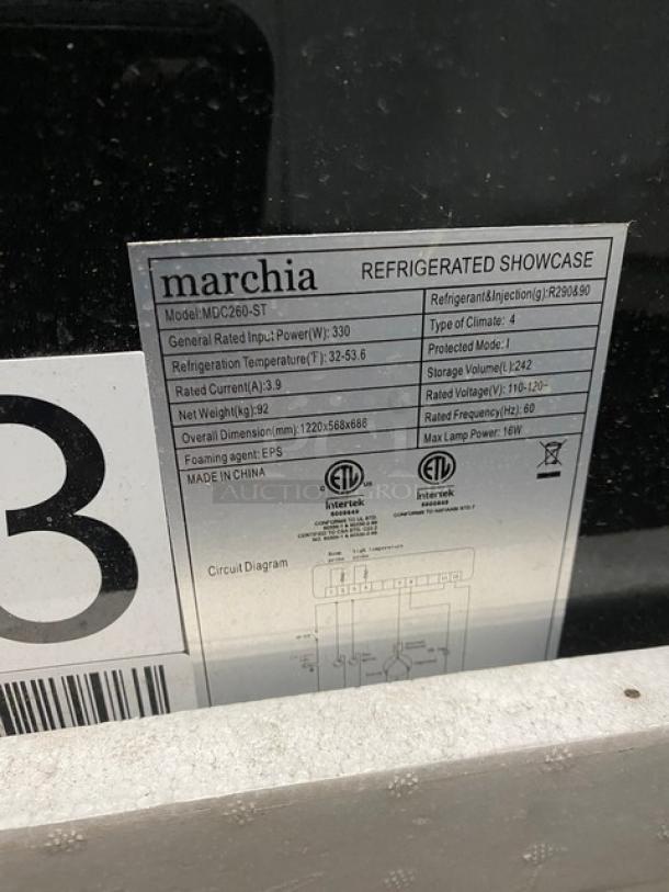 New! Scratch-N-Dent! Marchia Commercial Stainless Steel 48" Countertop Refrigerated Straight Glass Bakery Display/Showcase! With LED Lighting! With Adjustable Wire Rack! With Rear Sliding Glass Doors! Model: MDC260-ST! 110-120V! - Image 10 of 10