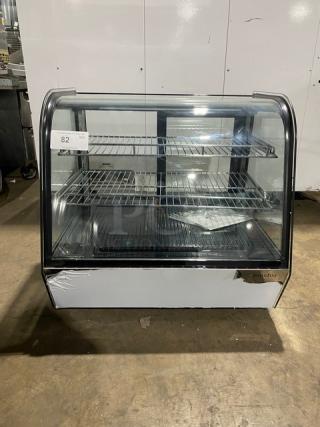 New! Scratch-N-Dent! Marchia Commercial Stainless Steel 28" Countertop Refrigerated Curved Glass Bakery Display/Showcase! With LED Lighting! With Adjustable Wire Racks! With Rear Sliding Glass Doors! Model: MDC121! 110-120V! On Legs!
