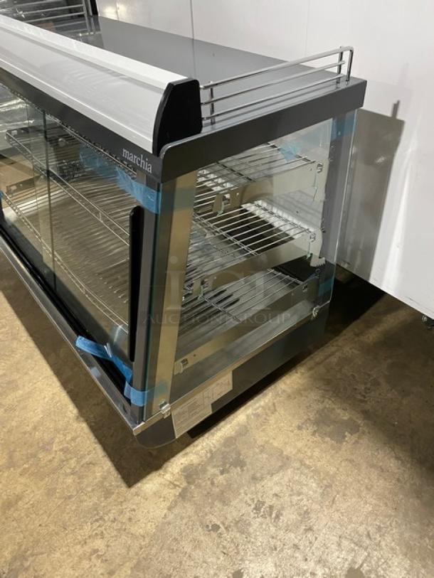 New! Scratch-N-Dent! Marchia Commercial Stainless Steel 36" Countertop Heated Display/Showcase! With Front & Back Sliding Glass Doors! With LED Lighting! With Tempered Glass! With Adjustable Chrome Plated Wire Racks! Model: MHCC136! 110-120V! On Legs! - Image 2 of 10
