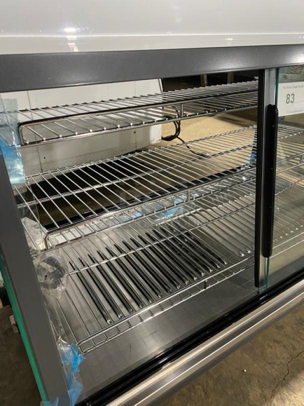 New! Scratch-N-Dent! Marchia Commercial Stainless Steel 36" Countertop Heated Display/Showcase! With Front & Back Sliding Glass Doors! With LED Lighting! With Tempered Glass! With Adjustable Chrome Plated Wire Racks! Model: MHCC136! 110-120V! On Legs! - Image 5 of 10