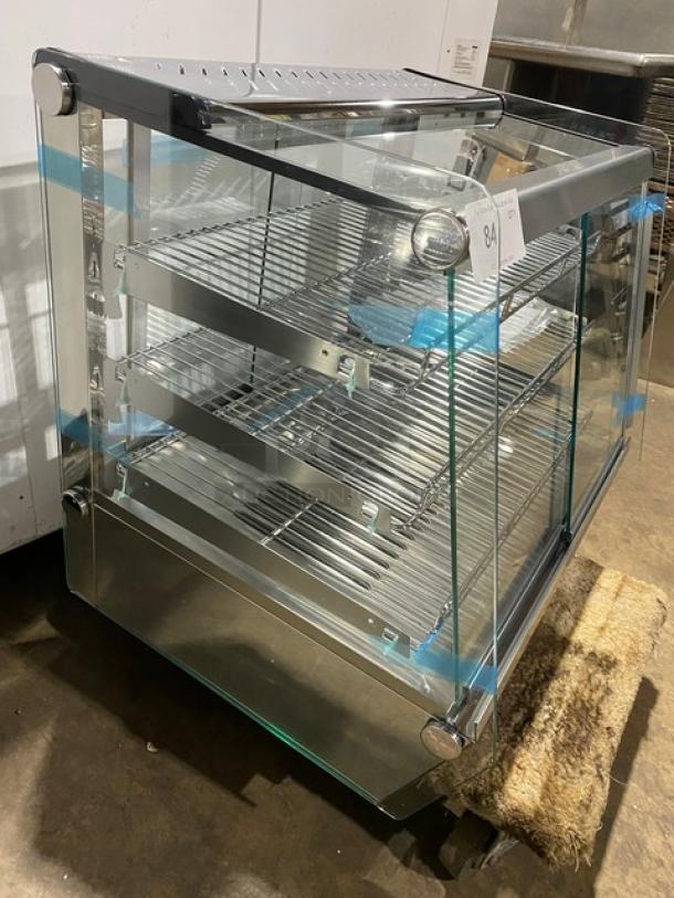 New! Scratch-N-Dent! Marchia Commercial Stainless Steel 27" Countertop Slanted Glass Heated Display/Showcase! With Front & Rear Sliding Glass Doors! With Adjustable Chrome Plated Wire Racks! Model: MHC125! 110-120V! On Legs! - Image 5 of 12