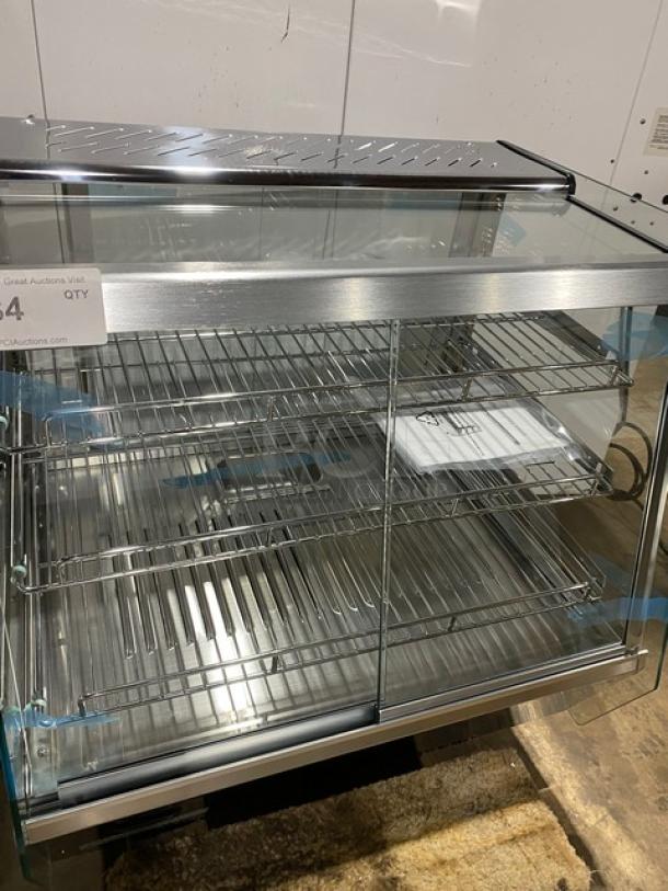 New! Scratch-N-Dent! Marchia Commercial Stainless Steel 27" Countertop Slanted Glass Heated Display/Showcase! With Front & Rear Sliding Glass Doors! With Adjustable Chrome Plated Wire Racks! Model: MHC125! 110-120V! On Legs! - Image 6 of 12