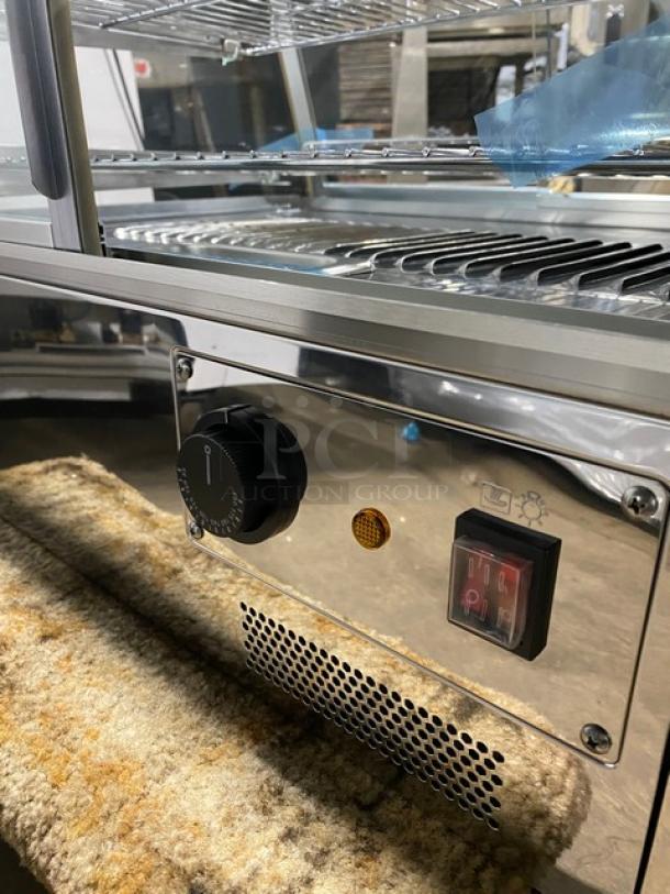 New! Scratch-N-Dent! Marchia Commercial Stainless Steel 27" Countertop Slanted Glass Heated Display/Showcase! With Front & Rear Sliding Glass Doors! With Adjustable Chrome Plated Wire Racks! Model: MHC125! 110-120V! On Legs! - Image 9 of 12