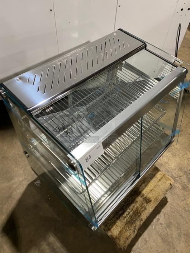 New! Scratch-N-Dent! Marchia Commercial Stainless Steel 27" Countertop Slanted Glass Heated Display/Showcase! With Front & Rear Sliding Glass Doors! With Adjustable Chrome Plated Wire Racks! Model: MHC125! 110-120V! On Legs! - Image 12 of 12