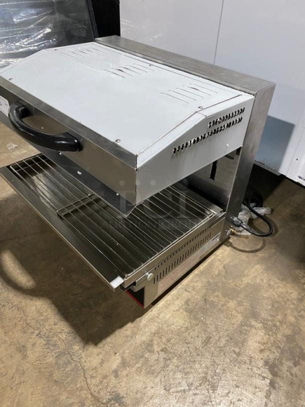 New! Scratch-N-Dent! Cookline! 2023! Commercial Stainless Steel Electric Powered 28" Countertop Salamander! With Adjustable Cooking Clearance! With Cool-To-The-Touch Handle! With Drip Tray & Cooking Grate! Model: ES-28 SN: 2302028134! 240V! On Legs! - Image 2 of 10