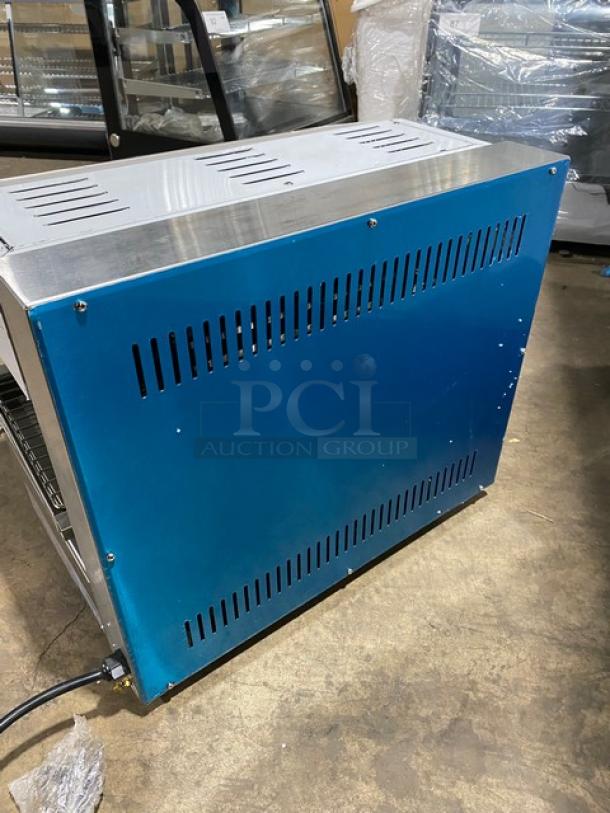 New! Scratch-N-Dent! Cookline! 2023! Commercial Stainless Steel Electric Powered 28" Countertop Salamander! With Adjustable Cooking Clearance! With Cool-To-The-Touch Handle! With Drip Tray & Cooking Grate! Model: ES-28 SN: 2302028134! 240V! On Legs! - Image 3 of 10