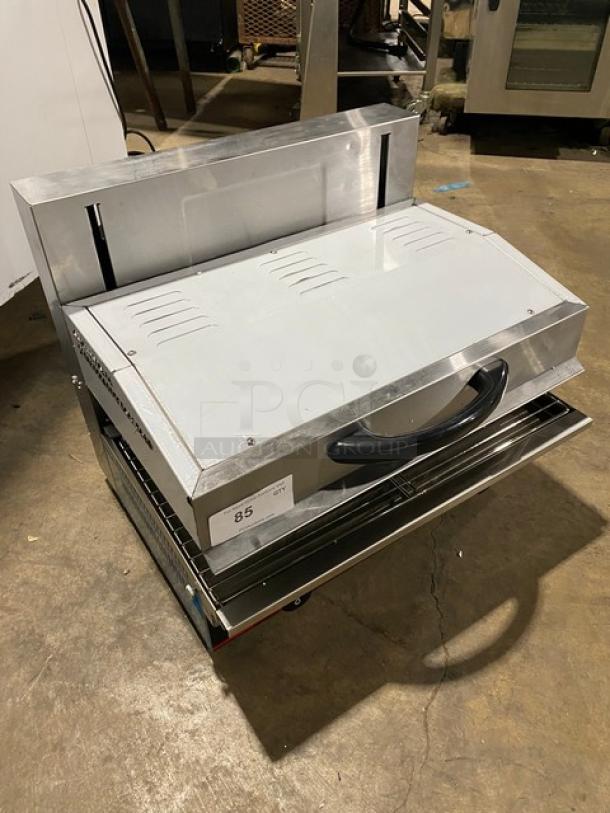 New! Scratch-N-Dent! Cookline! 2023! Commercial Stainless Steel Electric Powered 28" Countertop Salamander! With Adjustable Cooking Clearance! With Cool-To-The-Touch Handle! With Drip Tray & Cooking Grate! Model: ES-28 SN: 2302028134! 240V! On Legs! - Image 6 of 10