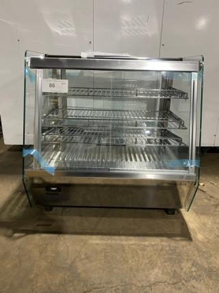 New! Scratch-N-Dent! Marchia Commercial Stainless Steel 27" Countertop Slanted Glass Heated Display/Showcase! With Front & Rear Sliding Glass Doors! With Adjustable Chrome Plated Wire Racks! Model: MHC125! 110-120V! On Legs!