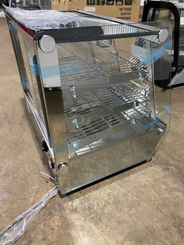 New! Scratch-N-Dent! Marchia Commercial Stainless Steel 27" Countertop Slanted Glass Heated Display/Showcase! With Front & Rear Sliding Glass Doors! With Adjustable Chrome Plated Wire Racks! Model: MHC125! 110-120V! On Legs! - Image 4 of 11