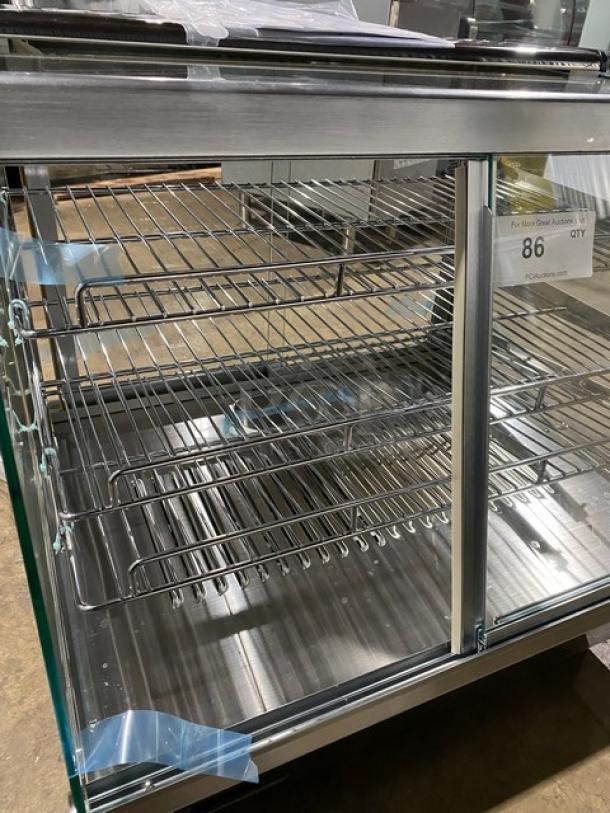 New! Scratch-N-Dent! Marchia Commercial Stainless Steel 27" Countertop Slanted Glass Heated Display/Showcase! With Front & Rear Sliding Glass Doors! With Adjustable Chrome Plated Wire Racks! Model: MHC125! 110-120V! On Legs! - Image 5 of 11