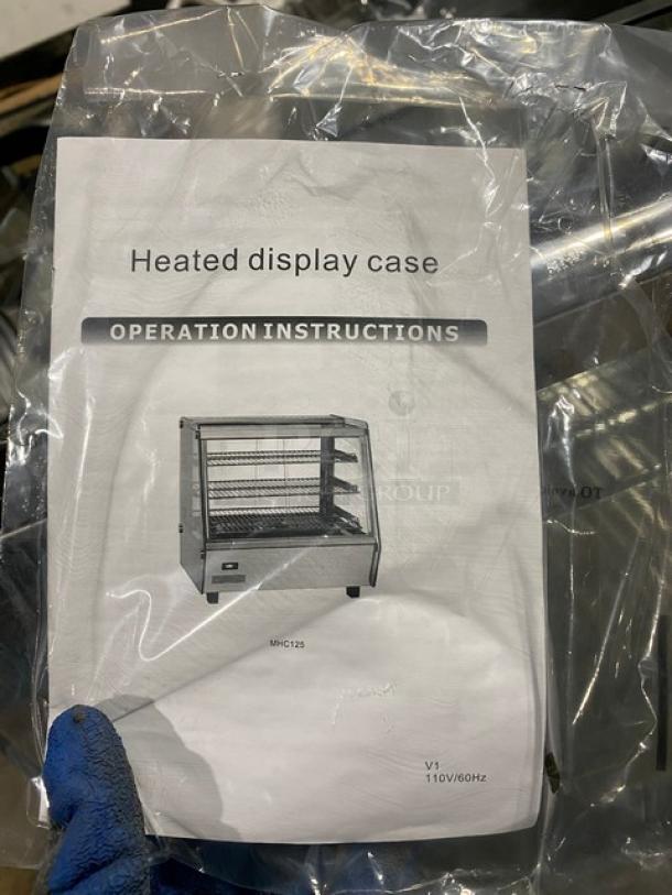 New! Scratch-N-Dent! Marchia Commercial Stainless Steel 27" Countertop Slanted Glass Heated Display/Showcase! With Front & Rear Sliding Glass Doors! With Adjustable Chrome Plated Wire Racks! Model: MHC125! 110-120V! On Legs! - Image 7 of 11