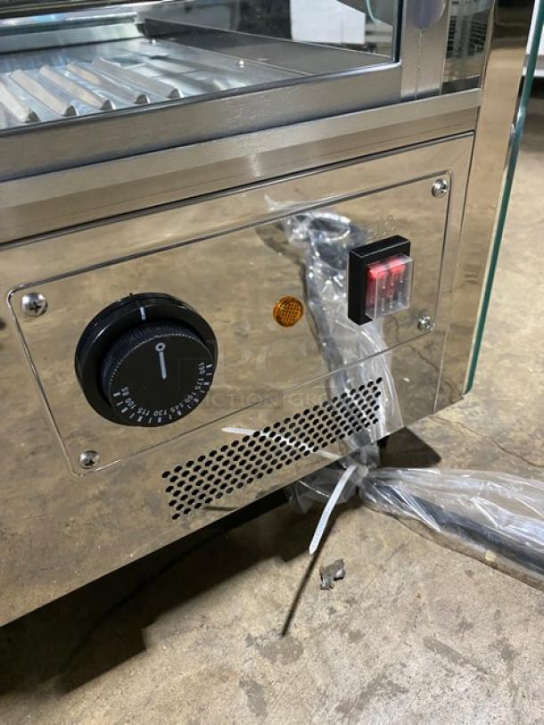 New! Scratch-N-Dent! Marchia Commercial Stainless Steel 27" Countertop Slanted Glass Heated Display/Showcase! With Front & Rear Sliding Glass Doors! With Adjustable Chrome Plated Wire Racks! Model: MHC125! 110-120V! On Legs! - Image 9 of 11