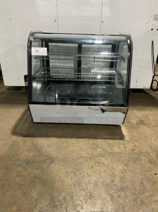 New! Scratch-N-Dent! Marchia Commercial Stainless Steel 28" Countertop Refrigerated Curved Glass Bakery Display/Showcase! With LED Lighting! With Adjustable Wire Racks! With Rear Sliding Glass Doors! Model: MDC121! 110-120V! On Legs!