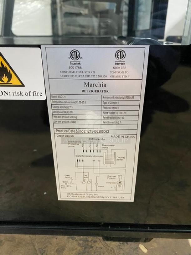 New! Scratch-N-Dent! Marchia Commercial Stainless Steel 28" Countertop Refrigerated Curved Glass Bakery Display/Showcase! With LED Lighting! With Adjustable Wire Racks! With Rear Sliding Glass Doors! Model: MDC121! 110-120V! On Legs! - Image 8 of 10