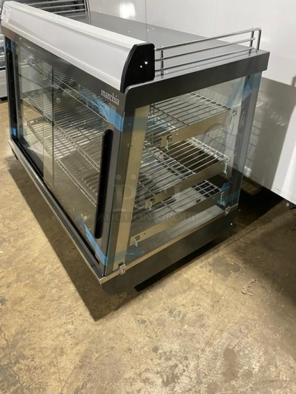 New! Scratch-N-Dent! Marchia Commercial Stainless Steel 36" Countertop Heated Display/Showcase! With Front & Back Sliding Glass Doors! With LED Lighting! With Tempered Glass! With Adjustable Chrome Plated Wire Racks! Model: MHCC136! 110-120V! On Legs! - Image 2 of 10