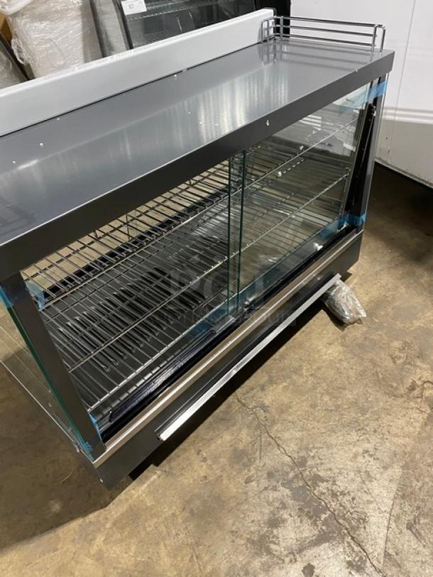 New! Scratch-N-Dent! Marchia Commercial Stainless Steel 36" Countertop Heated Display/Showcase! With Front & Back Sliding Glass Doors! With LED Lighting! With Tempered Glass! With Adjustable Chrome Plated Wire Racks! Model: MHCC136! 110-120V! On Legs! - Image 3 of 10
