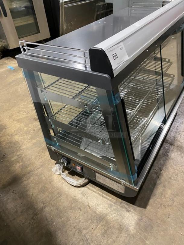 New! Scratch-N-Dent! Marchia Commercial Stainless Steel 36" Countertop Heated Display/Showcase! With Front & Back Sliding Glass Doors! With LED Lighting! With Tempered Glass! With Adjustable Chrome Plated Wire Racks! Model: MHCC136! 110-120V! On Legs! - Image 4 of 10