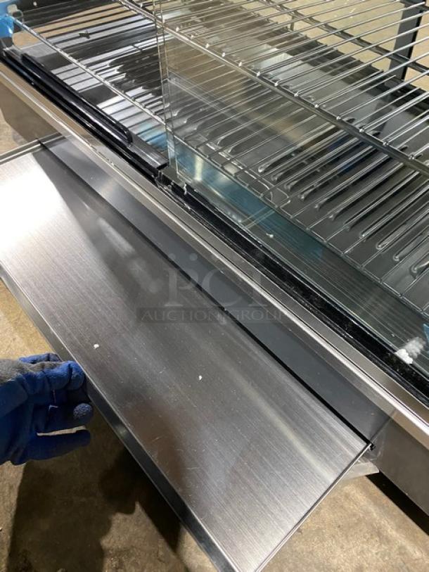New! Scratch-N-Dent! Marchia Commercial Stainless Steel 36" Countertop Heated Display/Showcase! With Front & Back Sliding Glass Doors! With LED Lighting! With Tempered Glass! With Adjustable Chrome Plated Wire Racks! Model: MHCC136! 110-120V! On Legs! - Image 7 of 10