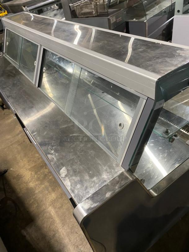 New! Scratch-N-Dent! Coldline Commercial 72″ Curved Glass Refrigerated Meat/Deli Display Merchandiser Case! With Glass Display Shelf! With LED Lighting! With Rear Sliding Glass Doors! With 8" Rear Work Surface! With Refrigerated Storage Compartments! Model: SDC72! 115V! On Casters! - Image 9 of 11