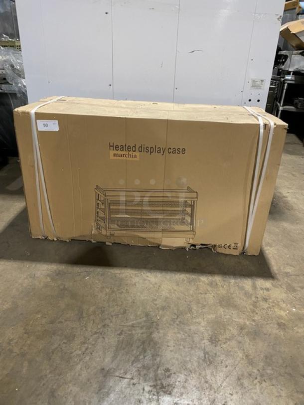 New! Scratch-N-Dent! Marchia Commercial Stainless Steel 48" Heated Countertop Display/Showcase! With Front & Rear Sliding Glass Doors! With LED Lighting! With Adjustable Chrome Plated Wire Racks! With Thermostatic Temperature Control! Model: SHCC186! 110-120V! On Legs! - Image 2 of 13
