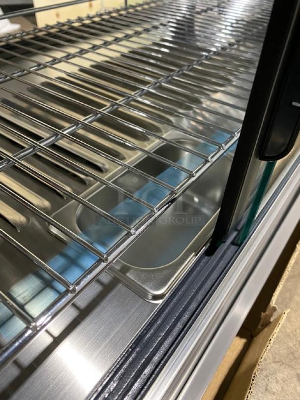 New! Scratch-N-Dent! Marchia Commercial Stainless Steel 48" Heated Countertop Display/Showcase! With Front & Rear Sliding Glass Doors! With LED Lighting! With Adjustable Chrome Plated Wire Racks! With Thermostatic Temperature Control! Model: SHCC186! 110-120V! On Legs! - Image 8 of 13