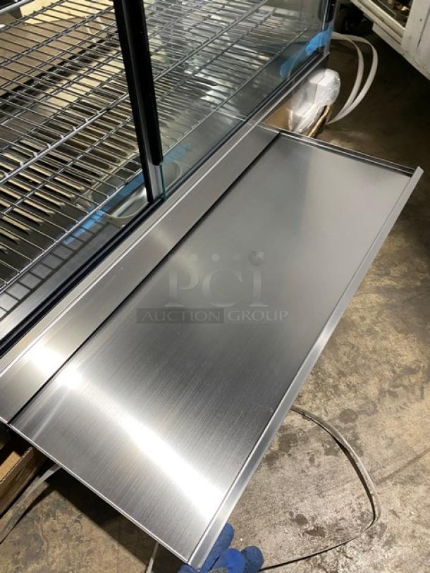 New! Scratch-N-Dent! Marchia Commercial Stainless Steel 48" Heated Countertop Display/Showcase! With Front & Rear Sliding Glass Doors! With LED Lighting! With Adjustable Chrome Plated Wire Racks! With Thermostatic Temperature Control! Model: SHCC186! 110-120V! On Legs! - Image 9 of 13