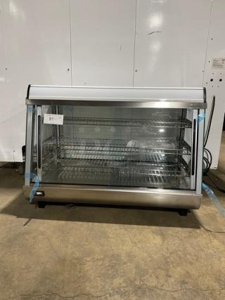 New! Scratch-N-Dent! Marchia Commercial Stainless Steel 34" Heated Countertop Display/Showcase! With Front & Rear Sliding Glass Doors! With Chrome Plated Wire Racks! Model: SHCC136! 110-120V! On Legs!