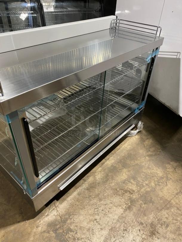 New! Scratch-N-Dent! Marchia Commercial Stainless Steel 34" Heated Countertop Display/Showcase! With Front & Rear Sliding Glass Doors! With Chrome Plated Wire Racks! Model: SHCC136! 110-120V! On Legs! - Image 3 of 12
