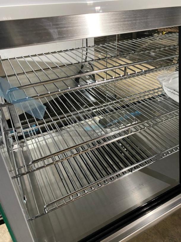 New! Scratch-N-Dent! Marchia Commercial Stainless Steel 34" Heated Countertop Display/Showcase! With Front & Rear Sliding Glass Doors! With Chrome Plated Wire Racks! Model: SHCC136! 110-120V! On Legs! - Image 6 of 12