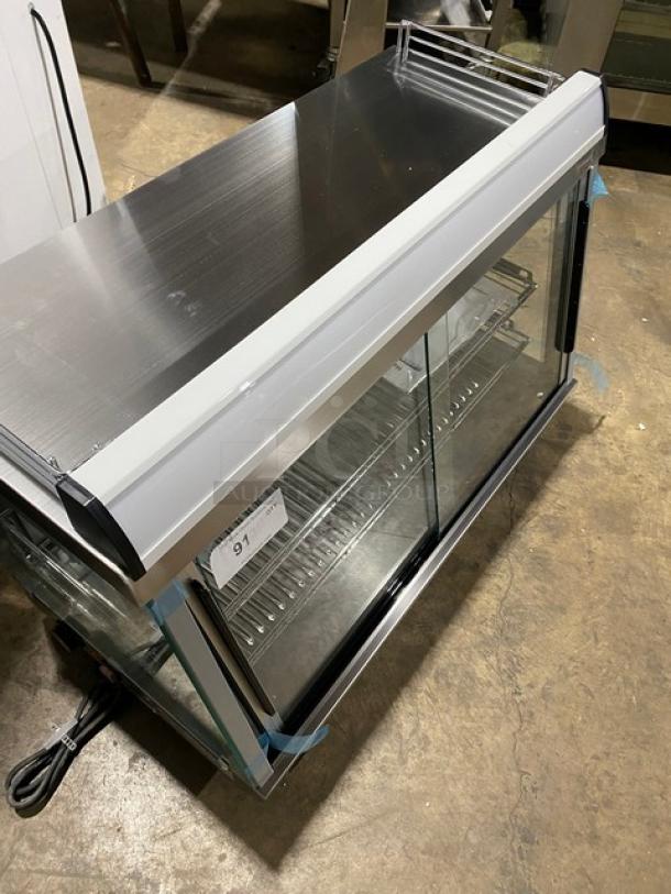New! Scratch-N-Dent! Marchia Commercial Stainless Steel 34" Heated Countertop Display/Showcase! With Front & Rear Sliding Glass Doors! With Chrome Plated Wire Racks! Model: SHCC136! 110-120V! On Legs! - Image 7 of 12