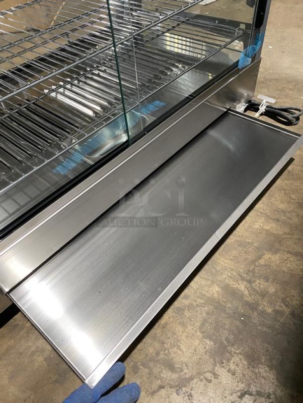 New! Scratch-N-Dent! Marchia Commercial Stainless Steel 34" Heated Countertop Display/Showcase! With Front & Rear Sliding Glass Doors! With Chrome Plated Wire Racks! Model: SHCC136! 110-120V! On Legs! - Image 8 of 12